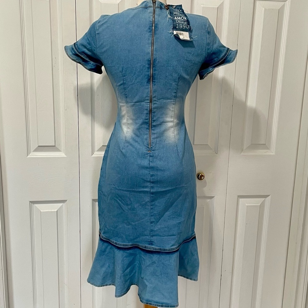 NWT Joyaly Demin Acid Wash Bombshell Dress Size 38. - Picture 8 of 15